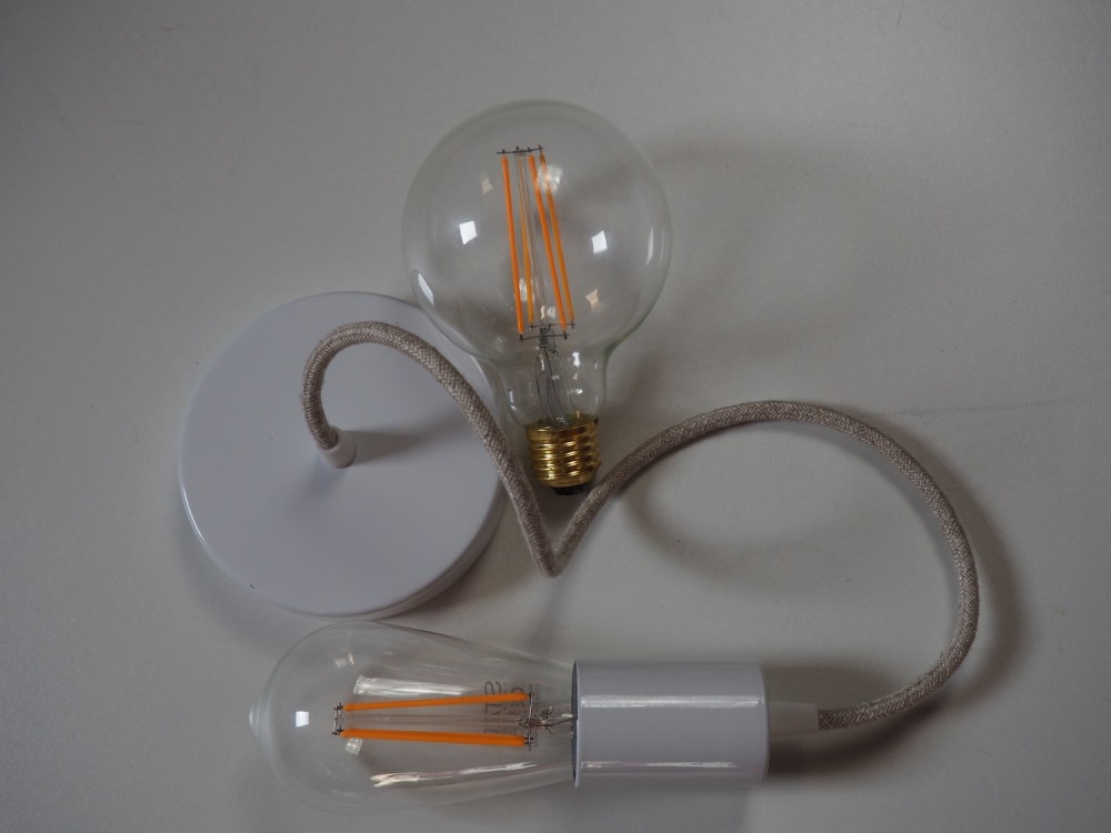 Creative - Suspension lumineuse avec ampoule câble tissu lin