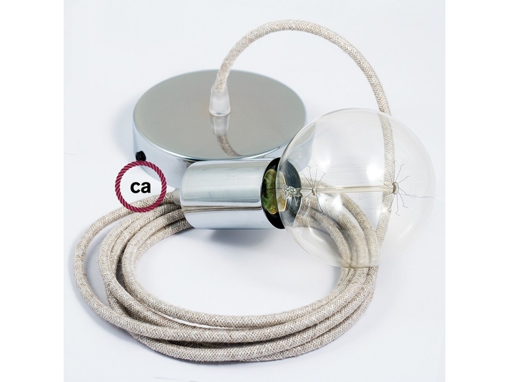 Creative - Suspension lumineuse câble tissu lin - Ampoule LED offerte
