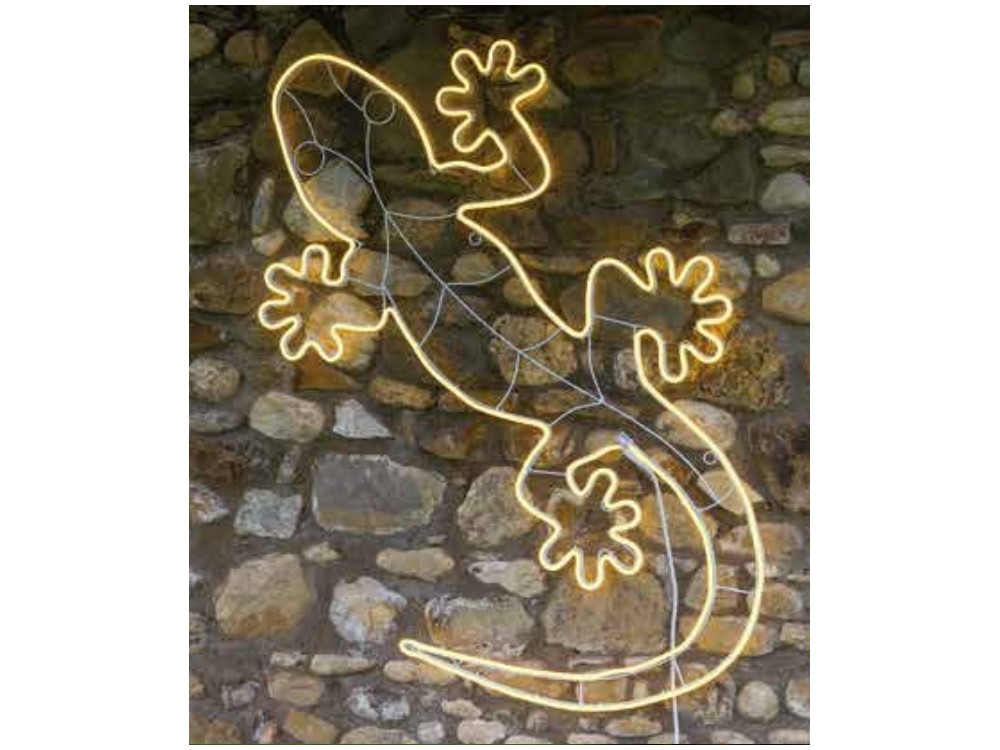 Gecko - Décor lumineux 130 x 85 cm, pour extérieur, Néon Flex LED blanc chaud