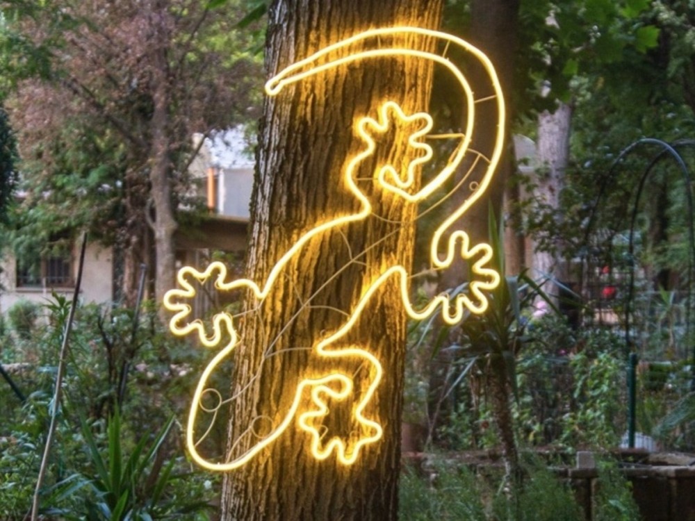 Gecko - Décor lumineux 130 x 85 cm, pour extérieur, Néon Flex LED blanc chaud