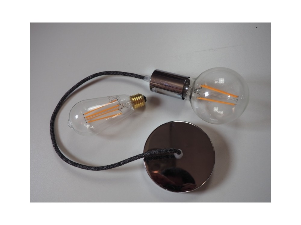 Creative - Suspension lumineuse câble tissu lin - Ampoule LED offerte