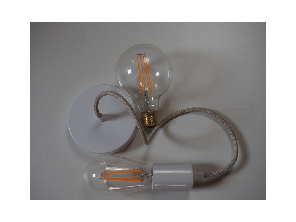 Creative - Suspension lumineuse câble tissu lin - Ampoule LED offerte