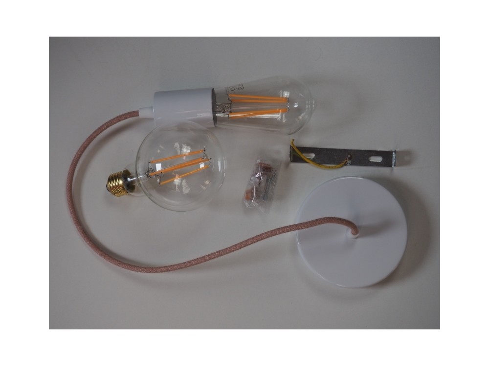 Creative - Suspension lumineuse câble tissu lin - Ampoule LED offerte