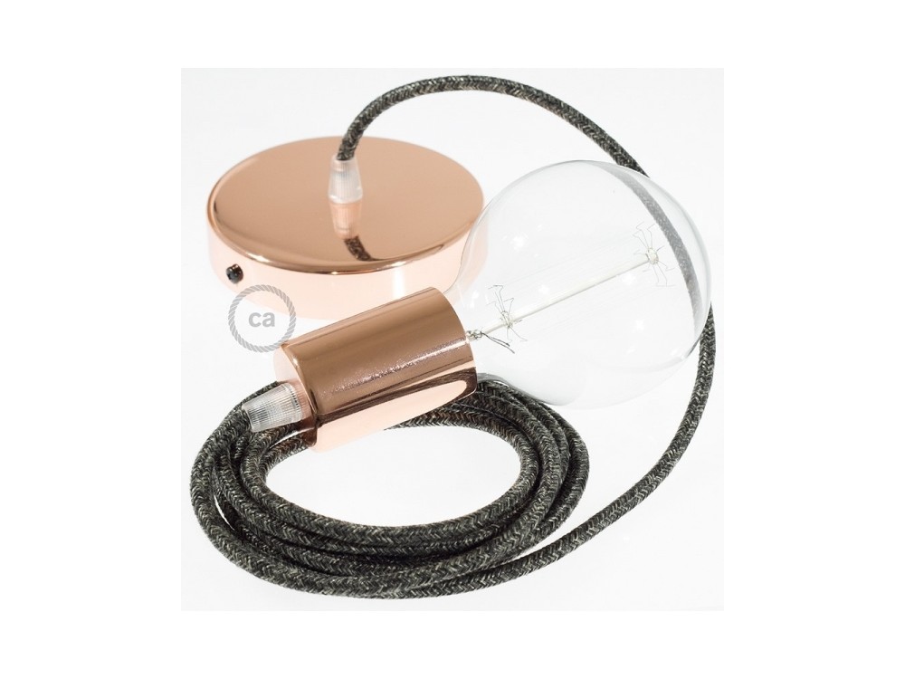 Creative - Suspension lumineuse câble tissu lin - Ampoule LED offerte