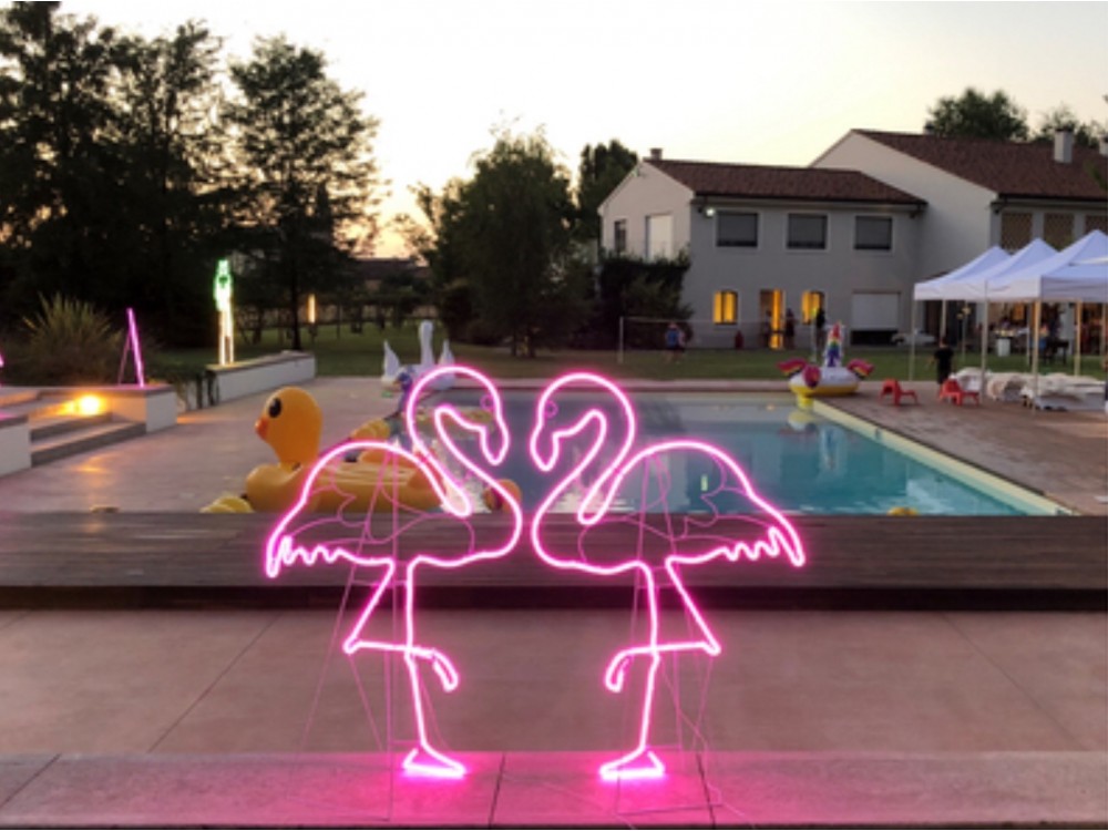 Motif lumineux  Flamand Rose H115 cm, pour extérieur, Neon flexible LED rose