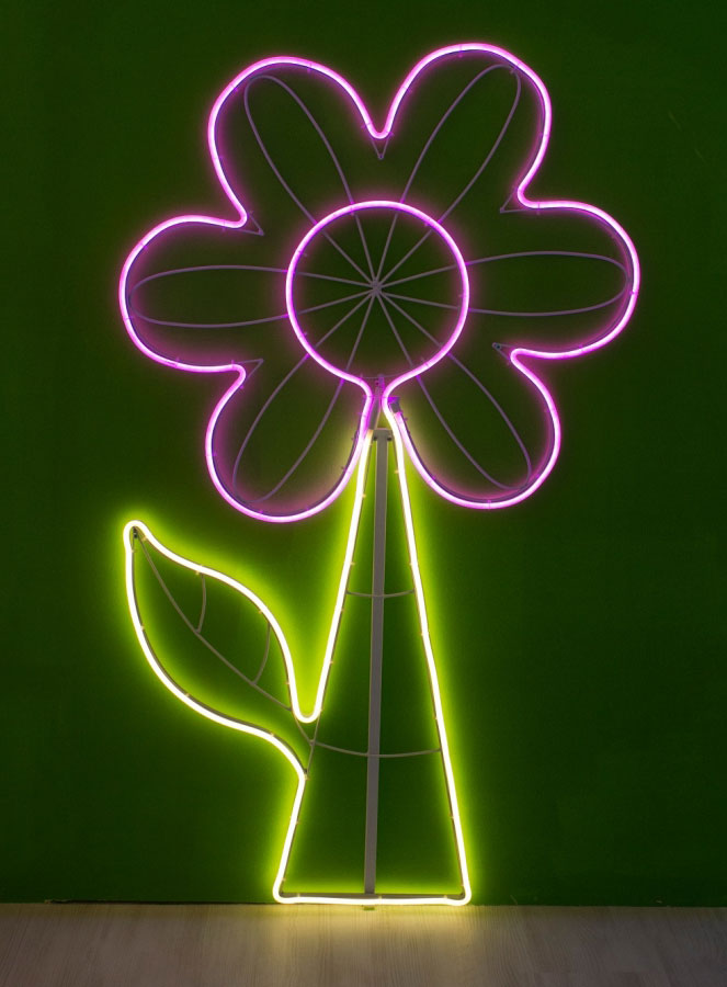Fleur - Décor lumineux extérieur H120 cm, Néon Flex LED Rose & blanc chaud